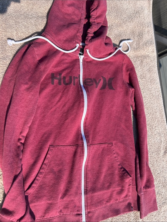 Hurley Tops - Women's Y2K Size Small Hurley Burgundy Full-Zip Hoodie with White Trim
